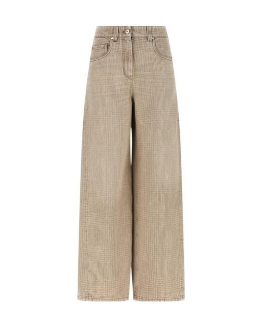 Brunello Cucinelli Natural Monile-Detail Wide Barrel Jeans