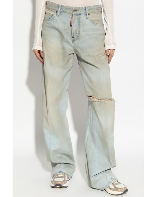 DSquared² Gray Logo Patch Distressed Jeans