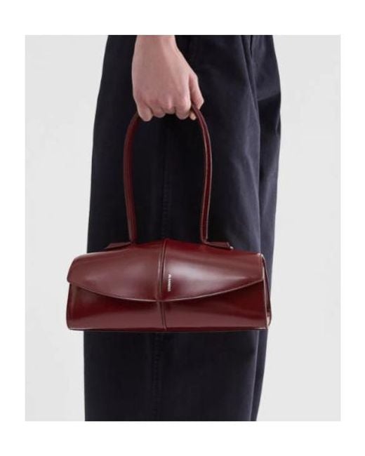 Jil Sander Red Linea Piped Leather Shoulder Bag