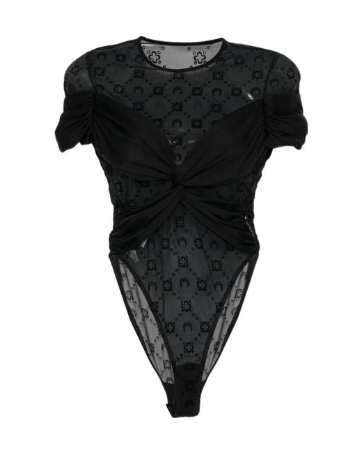MARINE SERRE Black Draped Jersey Bodysuit