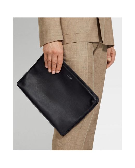 Zegna Black Leather Clutch Bag for men