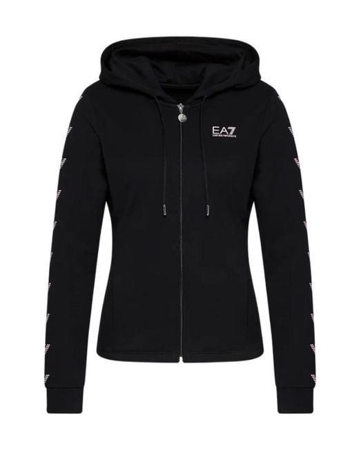EA7 Black Logo Hooded Casual Coat