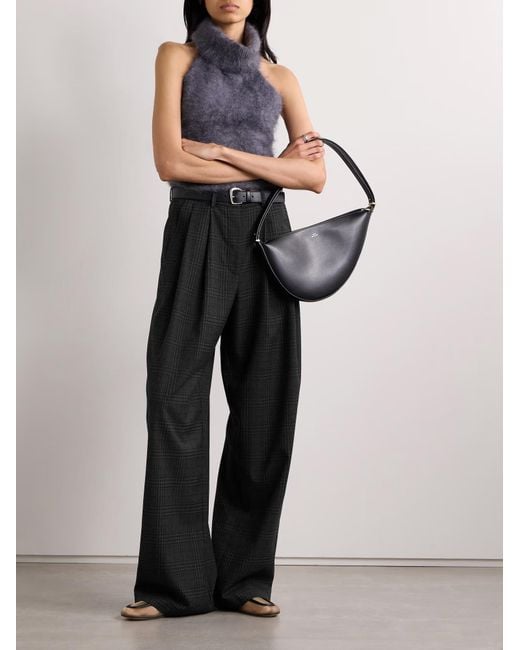 Proenza Schouler Black Eleanor Pleated Plaid Wide-Leg Casual Pants