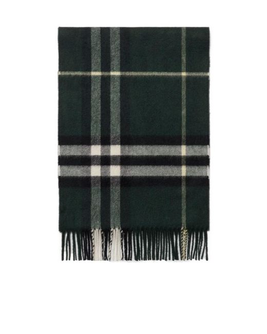 Burberry Green Checked Fringed Edge Scarf for men