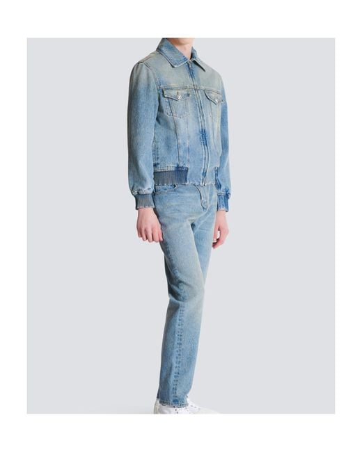 Balmain Blue Cropped Lined Denim Jacket for men