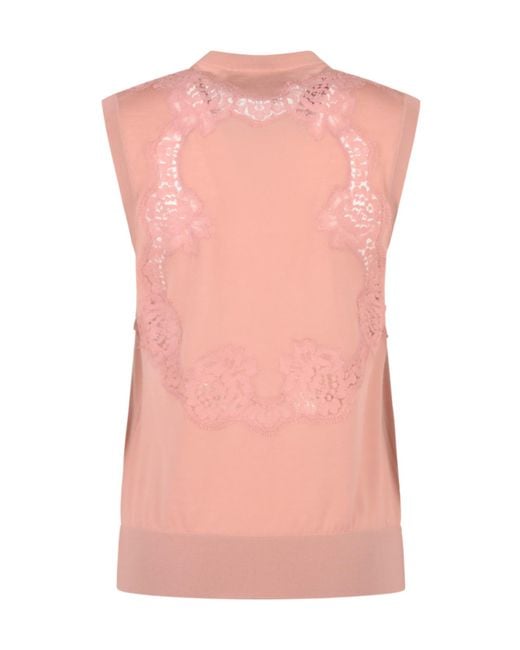 Dolce & Gabbana Pink Lace Detailed Knitted Vest