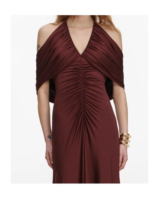 Self-Portrait Red Draped V-Neck Maxi Dress