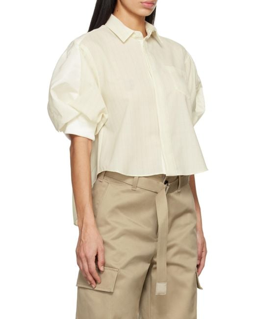 Sacai White Puff-Sleeved Striped Shirt