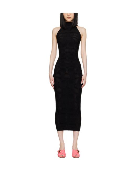 Balmain Black Sleeveless Textured-Knit Midi Dress
