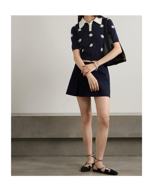 ShuShu/Tong Blue Floral Embroidery Short Polo Shirt