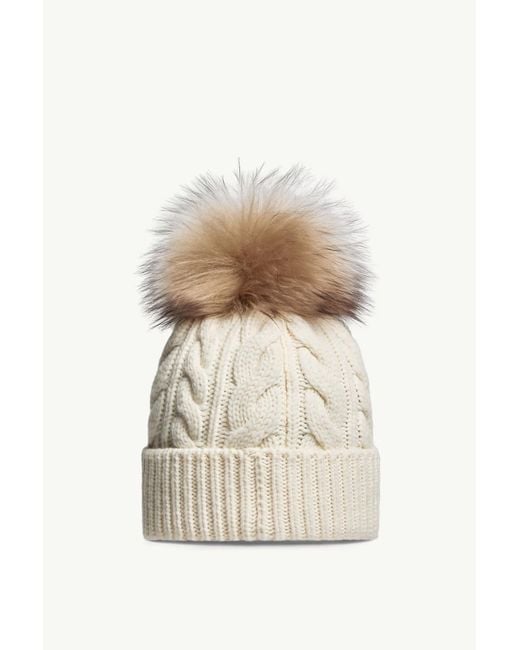 Moncler Natural Grenoble Pompom Knit Beanie Hat
