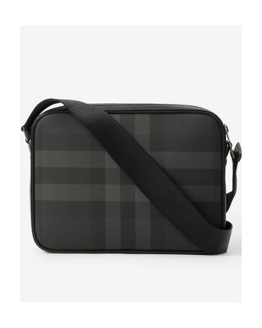 Burberry Black Logo Plaque Checked Messenger Bag for men