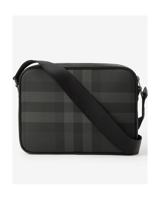 Burberry Black Logo Plaque Checked Messenger Bag for men