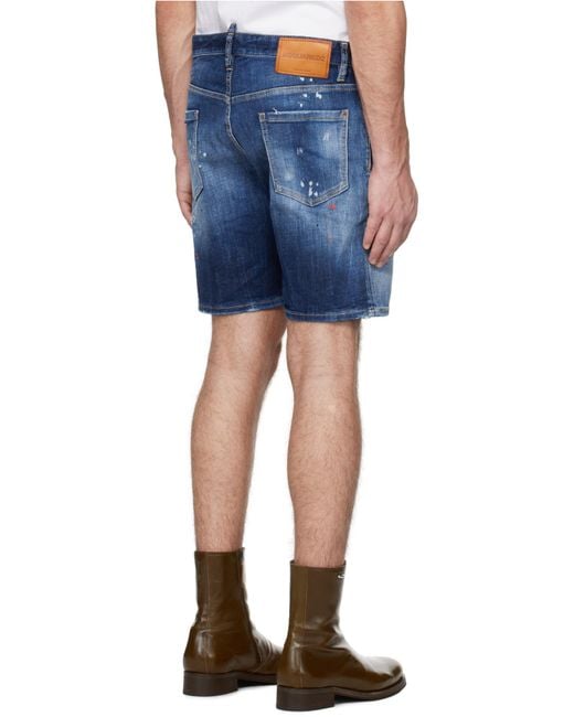 DSquared² Blue Medium Easy Wash Distressed Marine Shorts for men