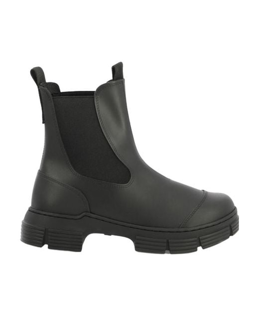 Ganni Black Citty Round-Toe Slip-On Ankle Boots