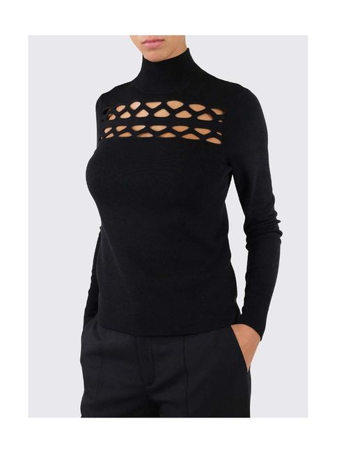 Chloé Black Hollowed-Out Detail Densely Woven Pullover