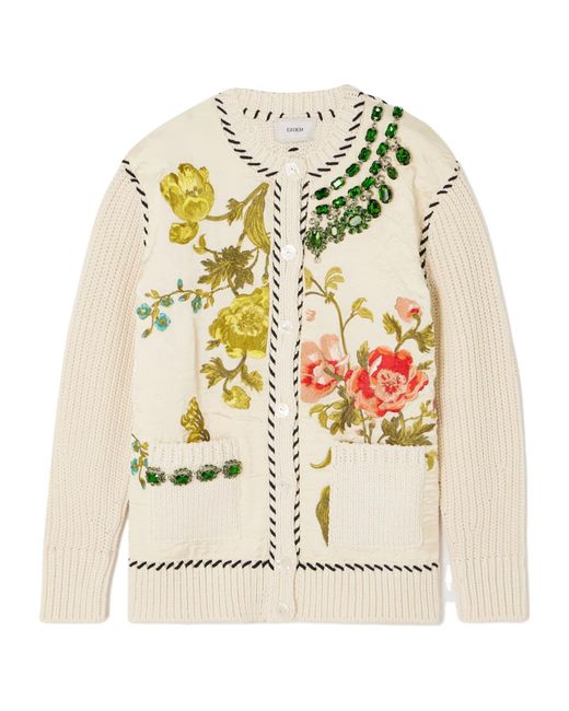 Erdem Natural Embroidered Ribbed Cardigan