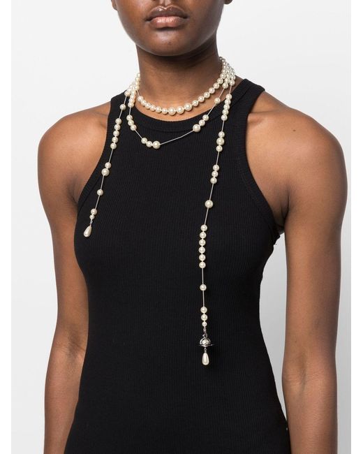 Vivienne Westwood White Pearl-Embellished Wraparound Necklace