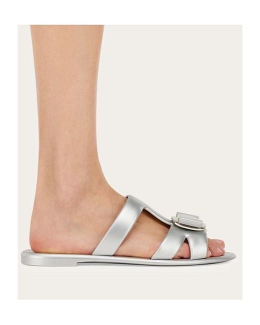 Ferragamo White New Vara Plate Strappy Slide