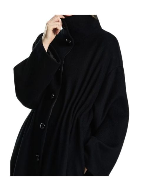 Emporio Armani Black Ruched-Waist High-Neck Coat