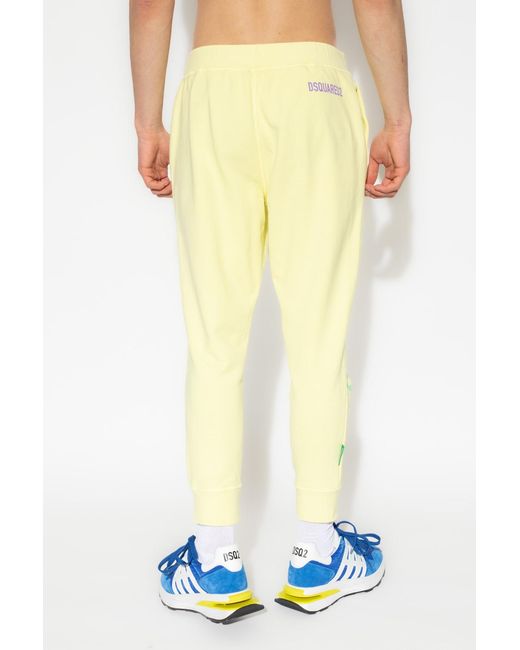 DSquared² Yellow Logo-Print Cotton Track Pants for men