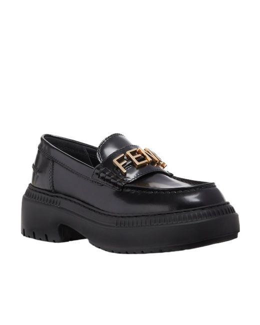 Fendi Black Logo Plaque Slip-On Loafers