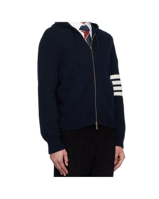 Thom Browne Blue 4-Bar Stripe-Detail Zip-Up Hoodie for men