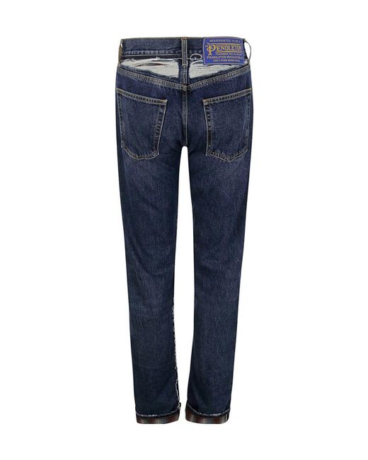 Maison Margiela Blue Pendleton Straight-Leg Frayed Jeans for men
