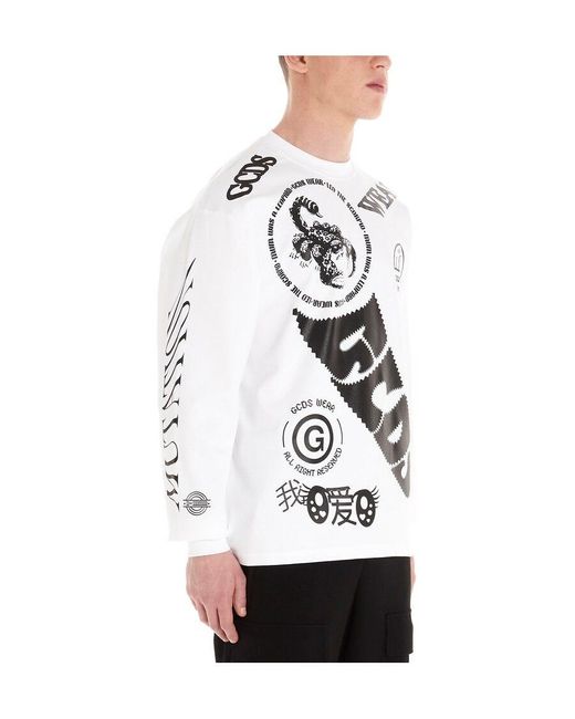 Gcds White Graphic Long-Sleeve T-Shirt for men