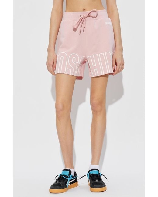 Moschino Pink Logo Print Sweat Shorts