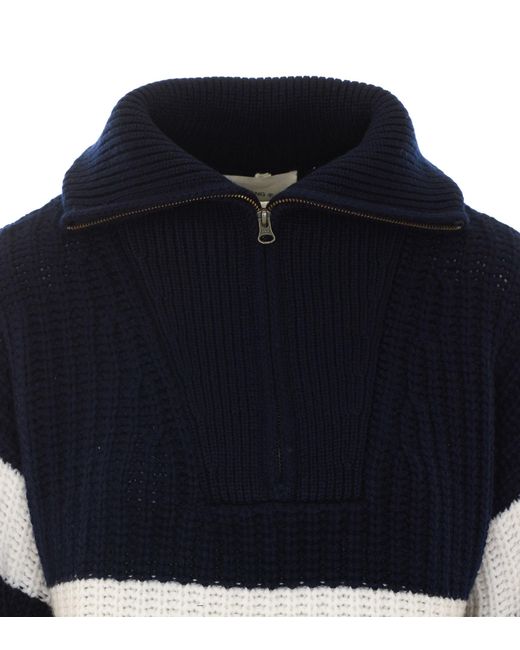 Lisa Yang Blue Half-Zip Stripe Knitted Sweater