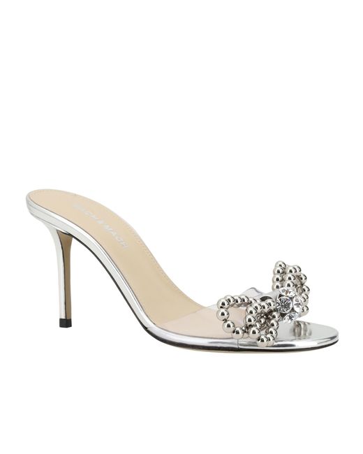 Mach & Mach White Mach Mach Stud Bow Embellished Mules