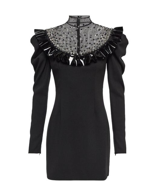 Alessandra Rich Black Embellished Wool-Blend Minidress