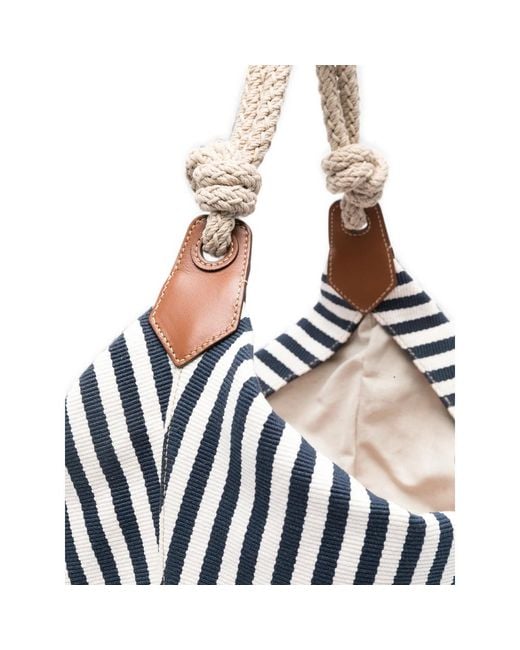 Miu Miu White Striped Rope-Handle Bucket Bag