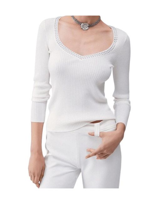 Liu Jo White V-Neck Studded Top