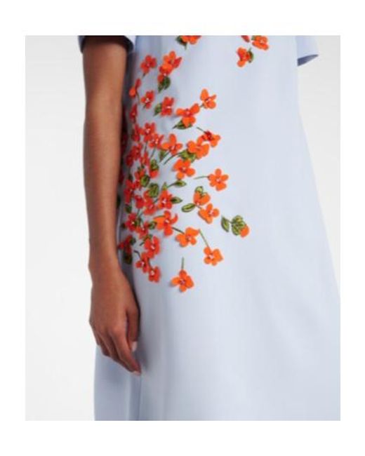 Carolina Herrera Blue Floral-Appliqué Crêpe Shift Dress