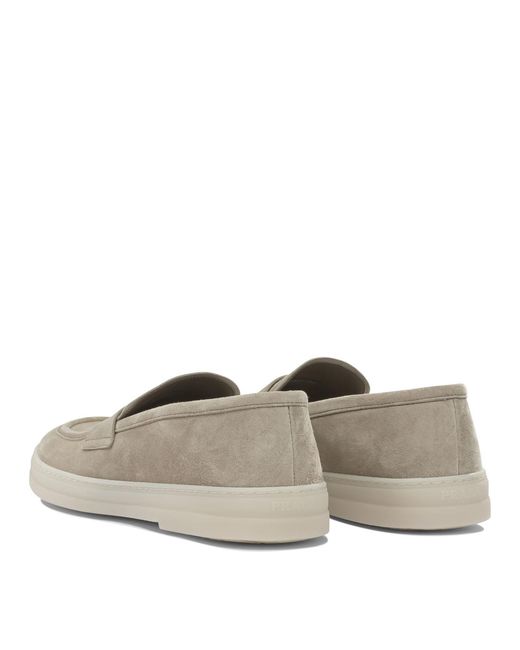 Prada Gray Logo-Detailed Slip-On Loafers for men