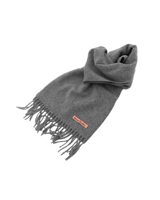 Acne Gray Logo Patch Fringed Edge Scarf for men
