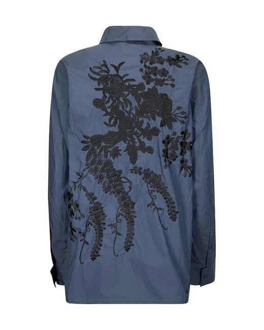 P.A.R.O.S.H. Blue Floral Embroidered Shirt