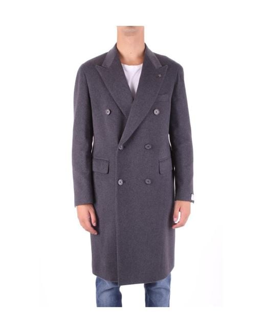 Tagliatore Blue Double-Breasted Coat for men