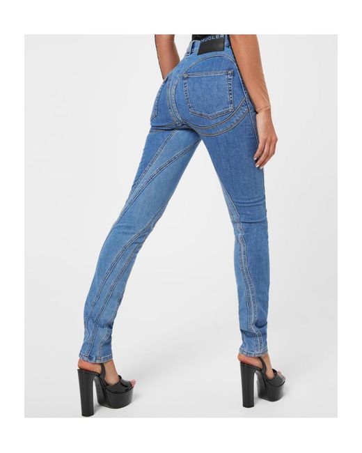 Mugler Blue Embossed Patch Denim Trousers