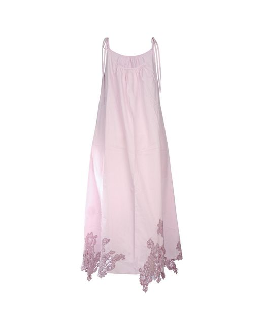 Acne Pink Floral-Lace Detail Poplin Midi Dress