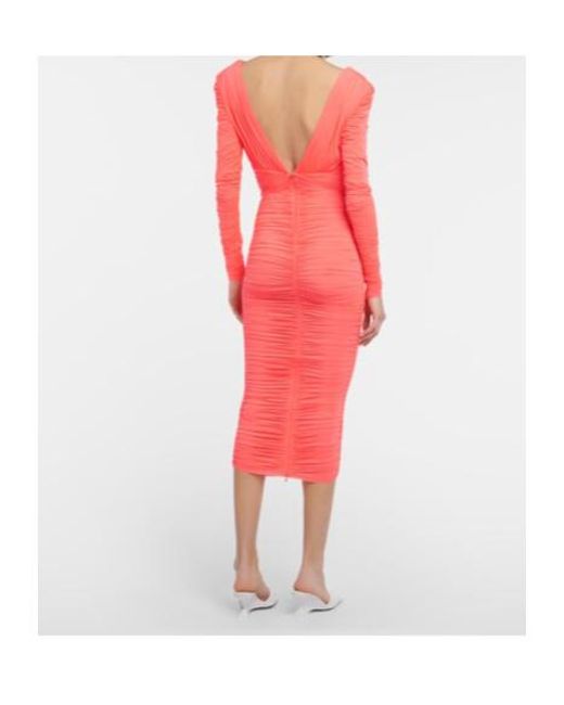 Alex Perry Red Marin Ruched Midi Dress