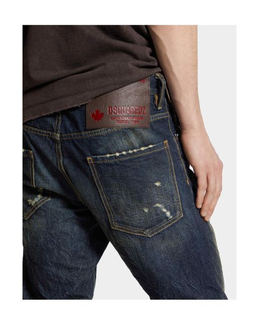 DSquared² Blue Dark Desert Dust Wash Cool Guy Distressed Jeans for men