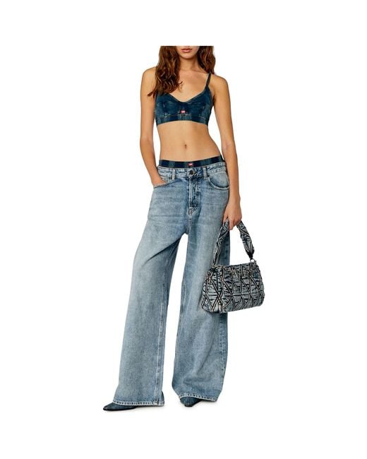 DIESEL Blue 1996 D-Sire 09H57 Mid-Rise Distressed Wide-Leg Jeans