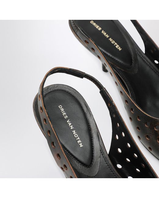 Dries Van Noten Brown Openwork Slingback Shoes