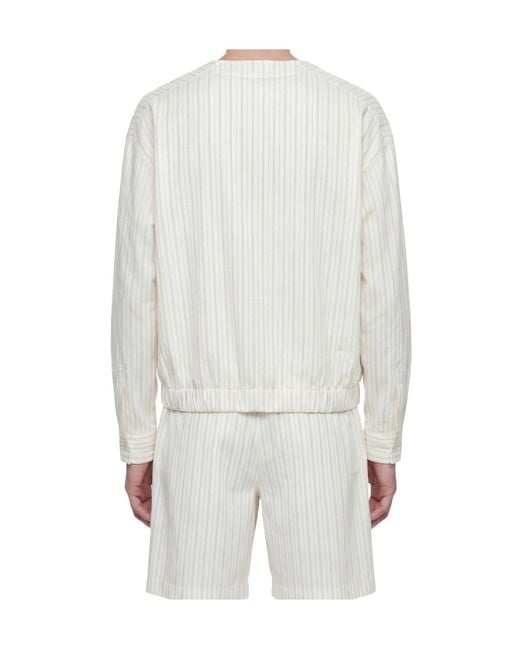 Hed Mayner White Pinstriped V-Neck Shirt for men