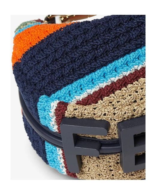 Fendi Blue Mini Graphy Crochet Cross Body Bag