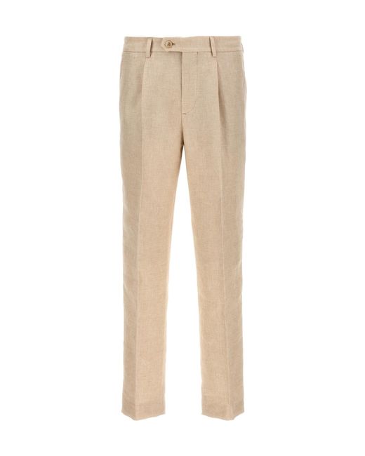 Brunello Cucinelli Natural Pleat-Detailing Tailored Trousers for men