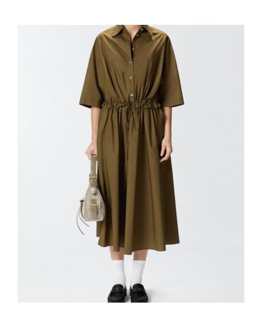 Pinko Green Button-Up Belted Midi Dress